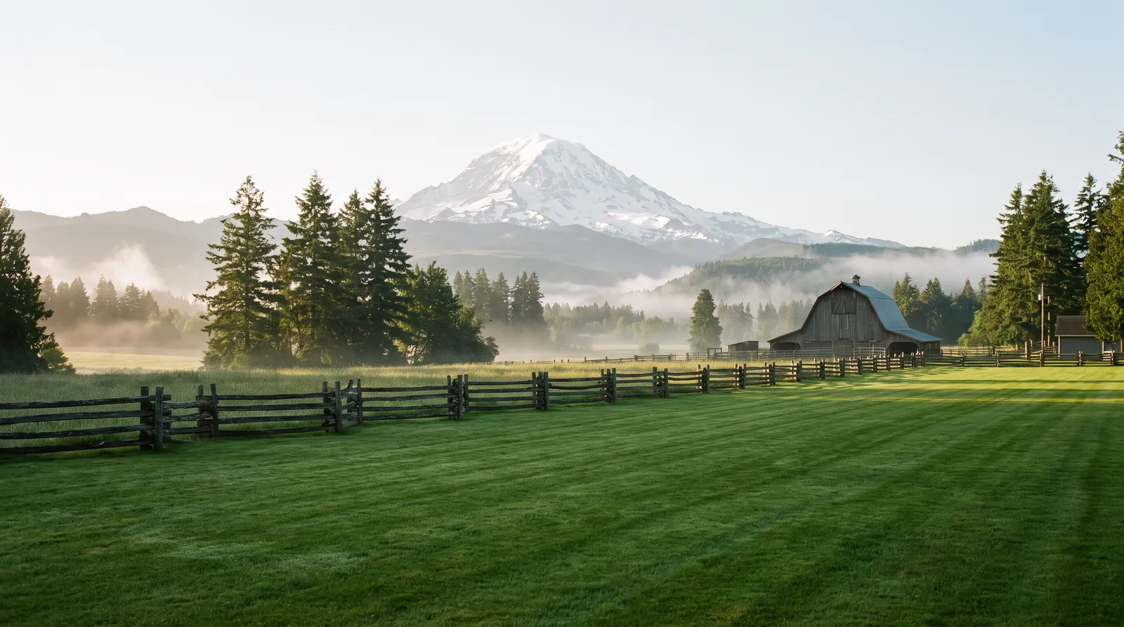 Tree-lined residential neighborhood in Enumclaw, Washington near the base of Mt. Rainier