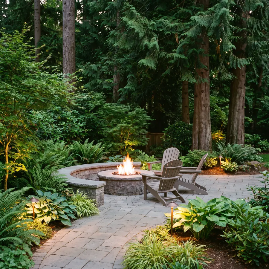 Newly installed paver patio with stone borders in a backyard
